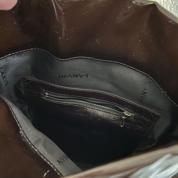 Lanvin Womens Brown Patent Leather Tote Bag 15 x 13 in - Picture 6 of 12